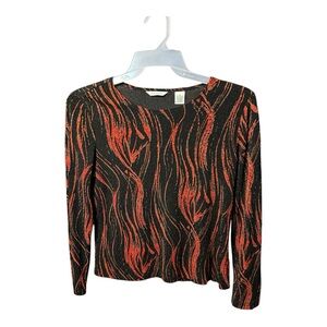 Laura Ashley Red and Black Graphic Fitted 3/4 Sleeve Blouse